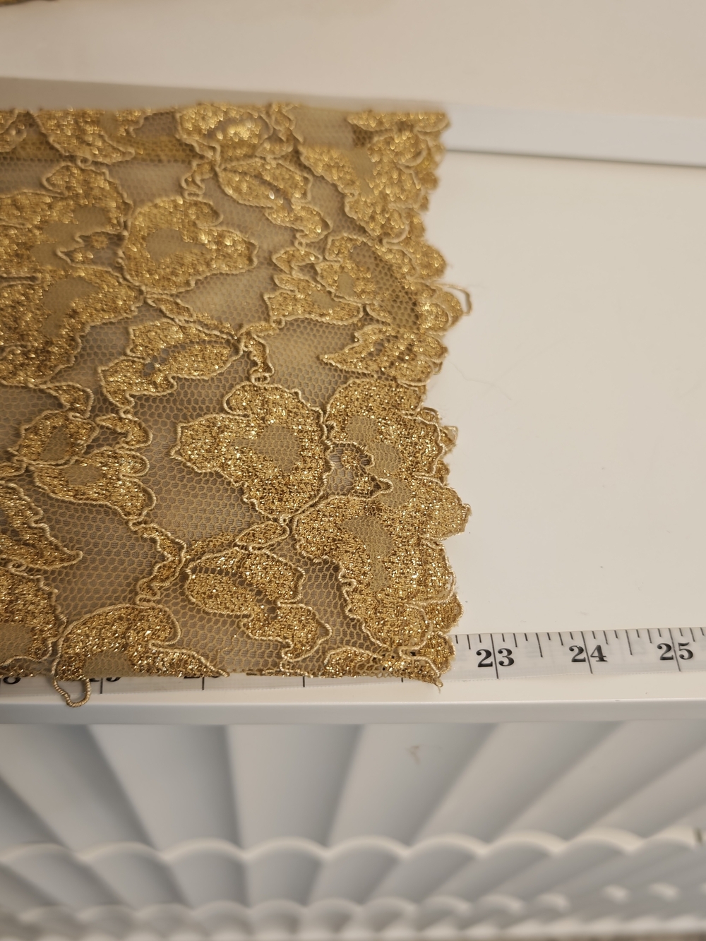 Dainty Gold Lace Sheer Novelty Y2K Long Sleeve Top Metallic Blouse Size Large - Picture 7 of 7